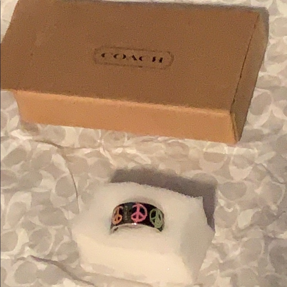 Coach enameled peace sign ring 6